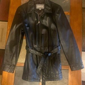 Black leather jacket, size medium